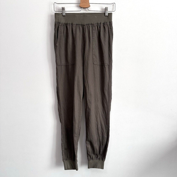 Faherty Arlie Day Jogger Pants S Pull On Linen Tencel Square Pockets Army Green - Picture 1 of 10
